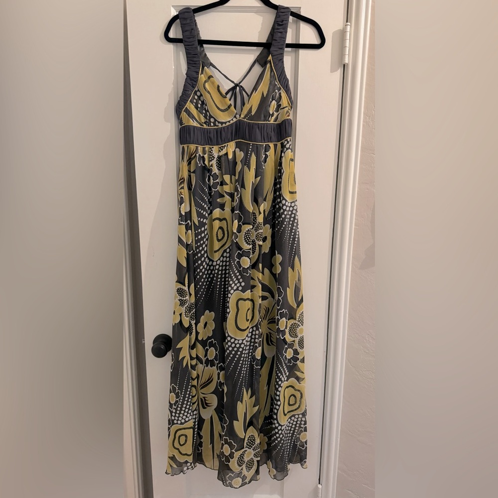 Gray and yellow paisley maxi dress